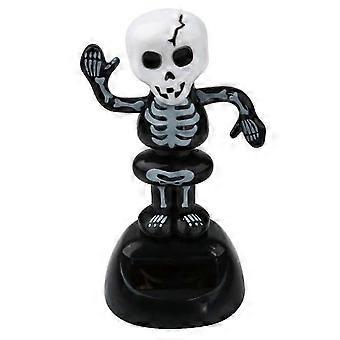 Solar Powered Bobble Head Skeleton Figure for Car Dashboard and Halloween Decor with Motion Activation by Light