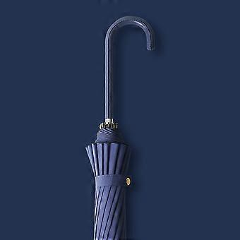 Stylish Foldable Dual-Purpose Umbrella Navy Blue 16-Bone 23-Inch Water-Resistant UV Protection Durable Canopy Leather Handle Lightweigh
