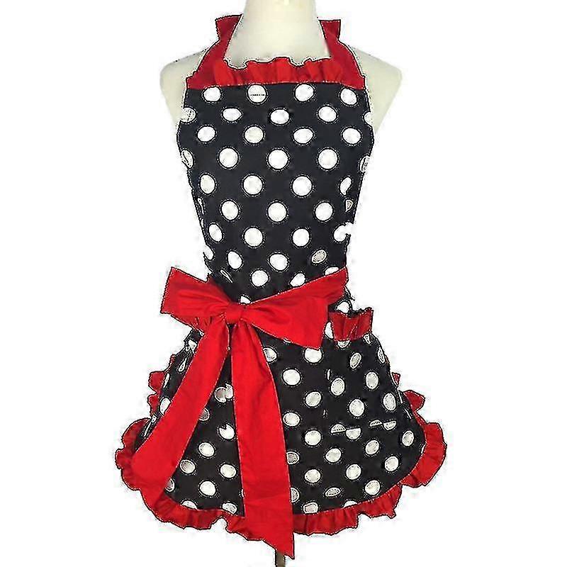 Black Polka Dot Ruffle Cotton Apron