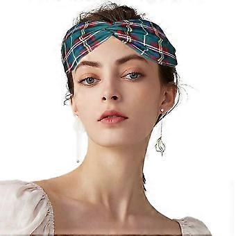 R9 Headbands for Women, Plaid Hairband Girls Hand Band Sports Yoga Headscarves Twisted Knotted Headwrap Elastic Headwear Dark Green Head Wrap Style E