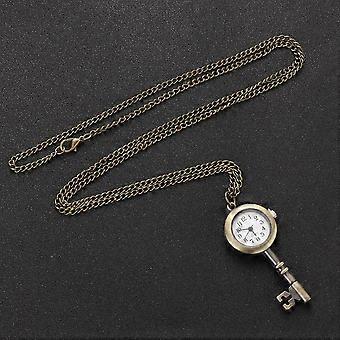 Collana con orologio da tasca al quarzo e coperchio a ribalta per donna, ciondolo vintage retrò in bronzo
