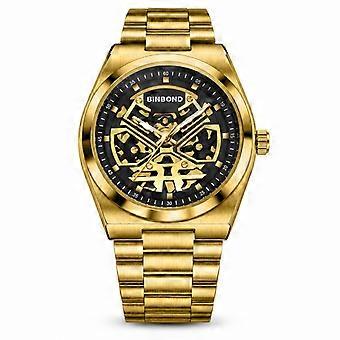 Men's Quartz Watch BINBOND Gold Black Dial Fashion Sport Waterproof Youth Non-Mechanical Wristwatch JY