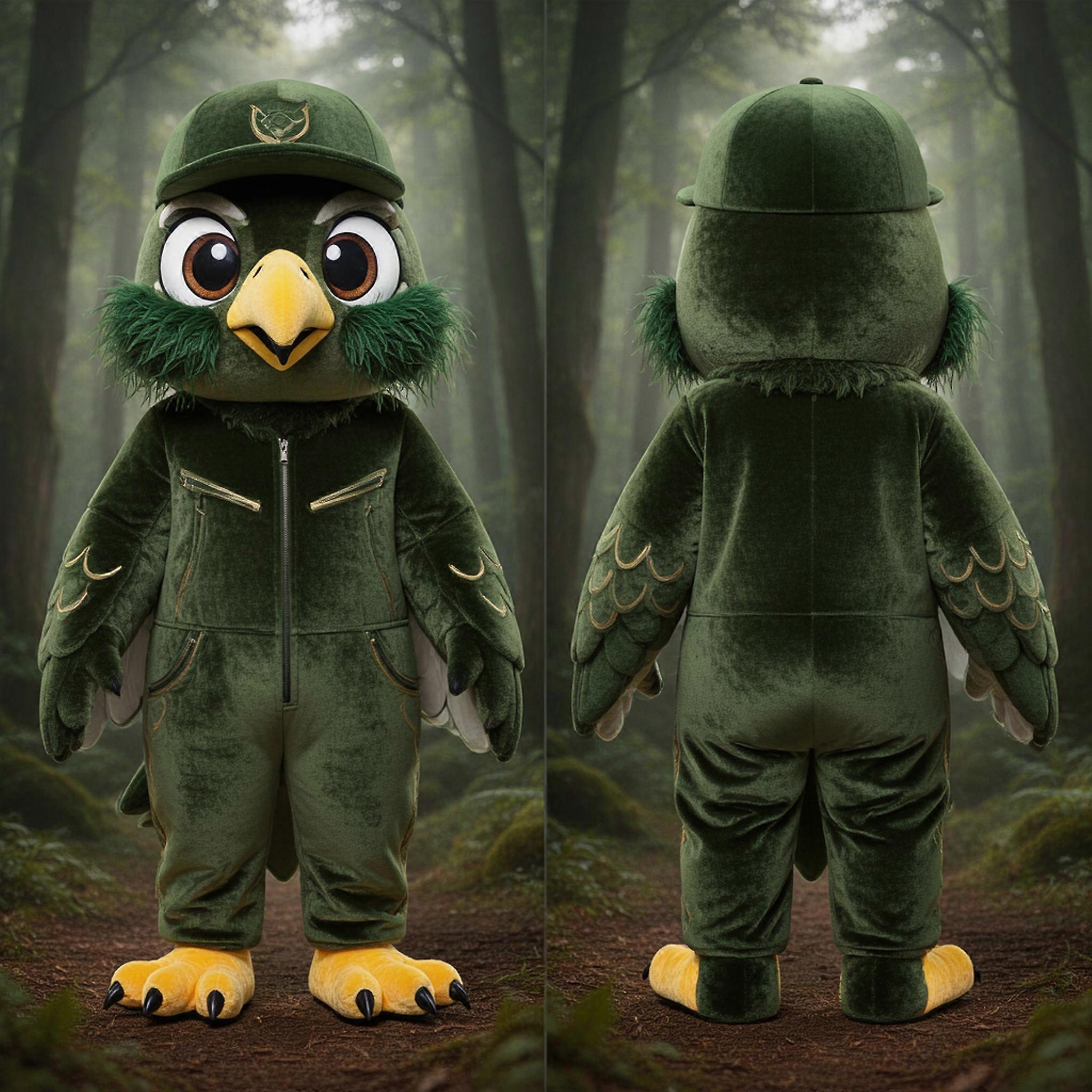 MASTICOT Olive Green Feathered Falcon Mascot