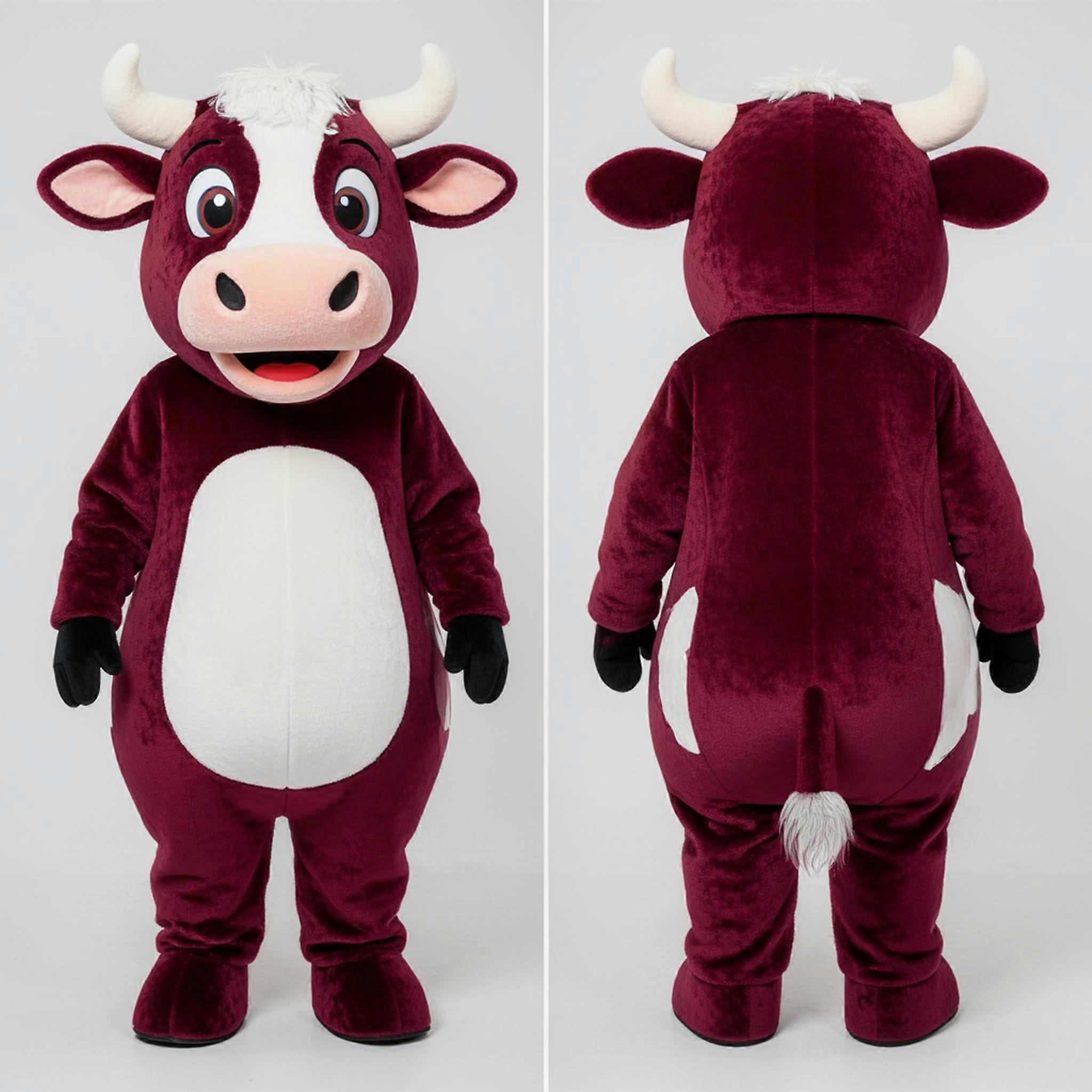MASTICOT Maroon Cuddly Hereford Cow Mascot