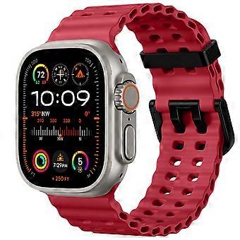 Red Silicone Waterproof Sport Strap with Protective Case, Comfortable Fit for Apple Watch Ultra 49mm