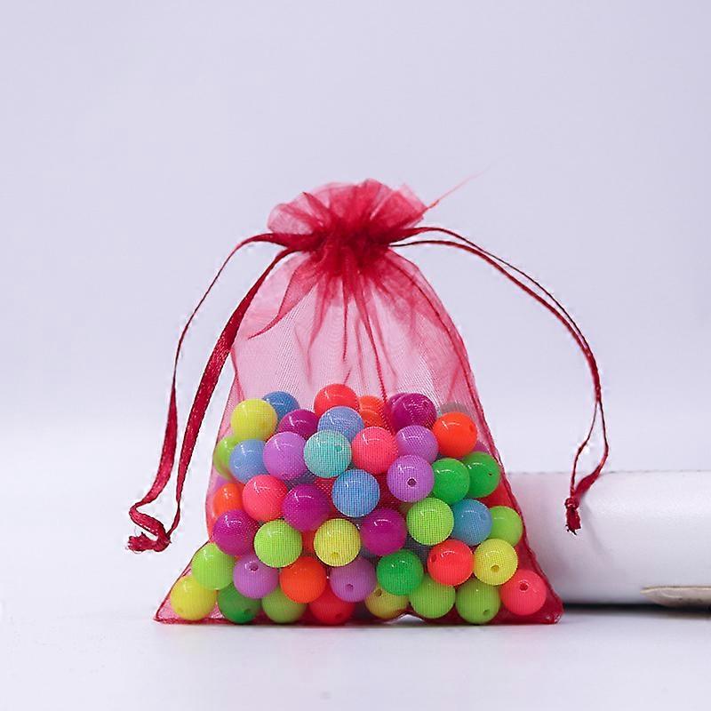 100pcs Rectangle Organza Drawstring Bags FireBrick 15x10cm