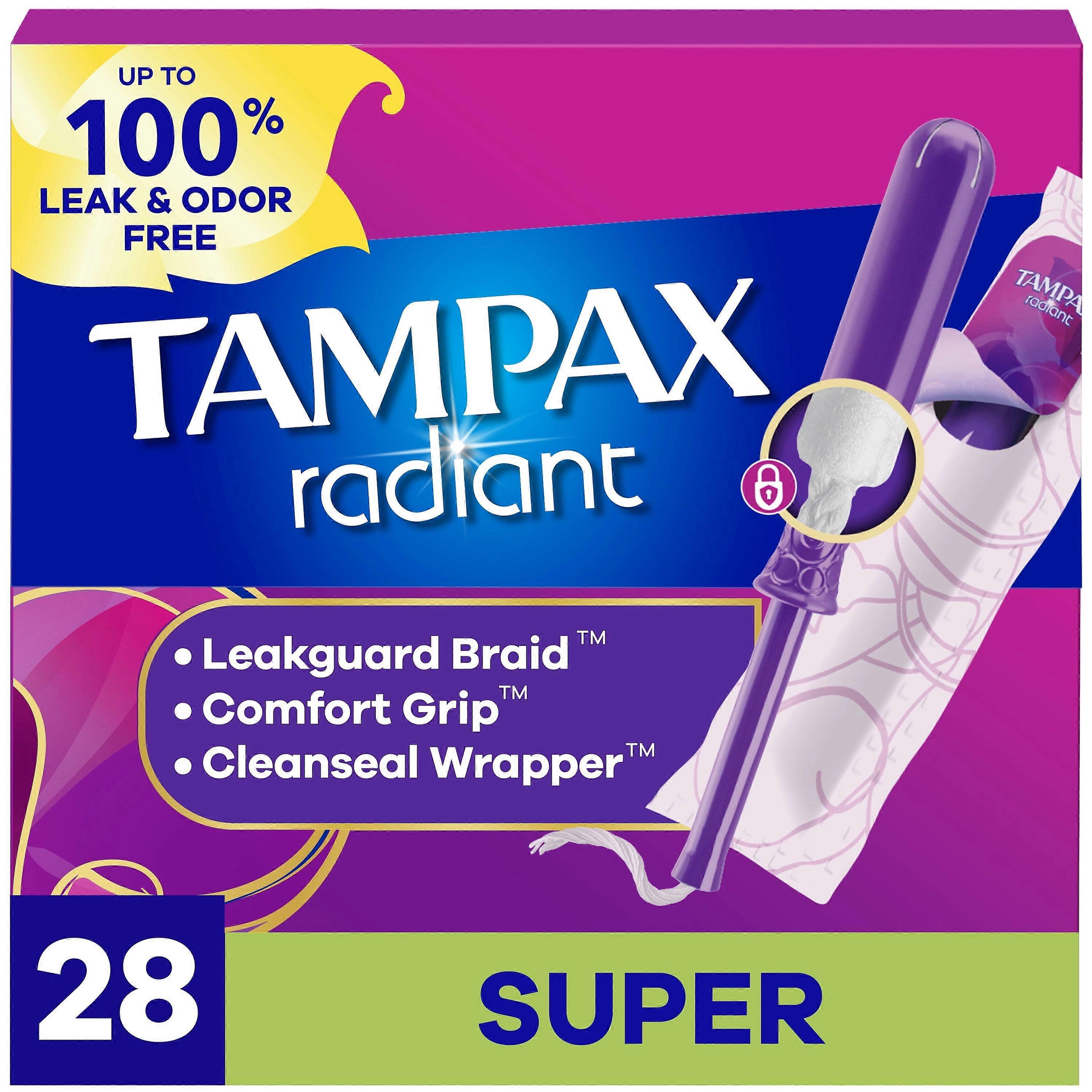 Tampax Radiant Tampons with LeakGuard Braid Super Absorbency 28 ct