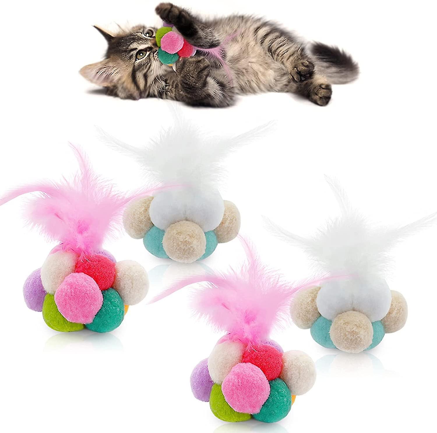 Cat Colorful Balls With Bell 4 Pieces Colorful Plush Bouncy Ball Cat Plush Ball Toys Cat Ball