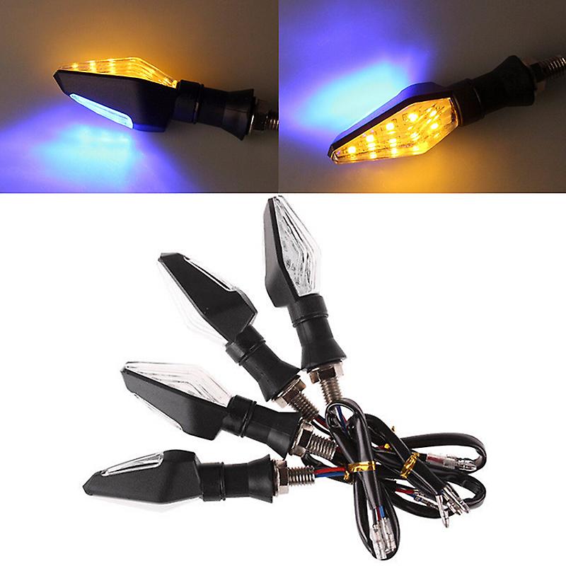 12led Amber+blue Motorcycle Turn Signal Indicator Light Blinker Universal