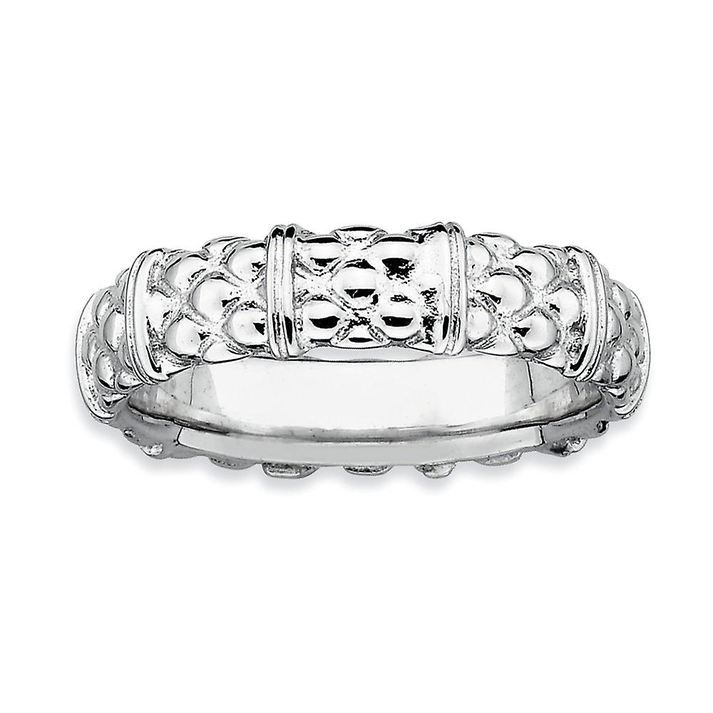 925 Sterling Silver Polished Patterned Stackable Rhodium Ring-Stackable-Ring for Women - Ring Size: 5 to 10