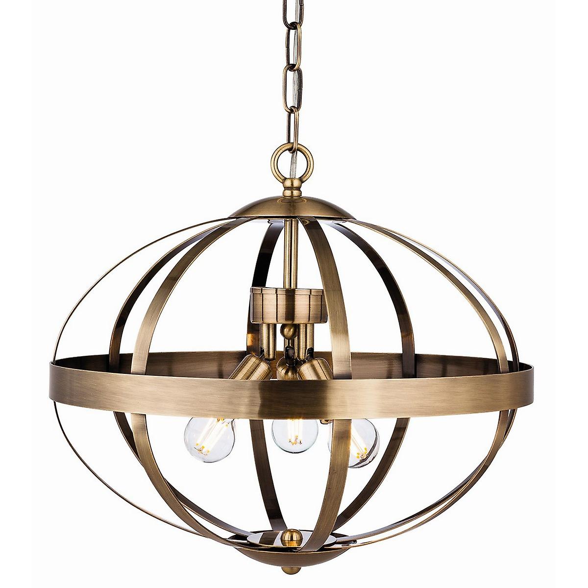 Firstlight Healey - 3 Light Cage Ceiling Pendant Antique Brass, E14