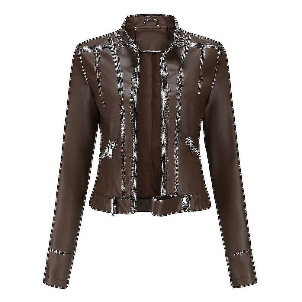 Bayanlar Rahat Fermuar Düzenli Deri Ceket