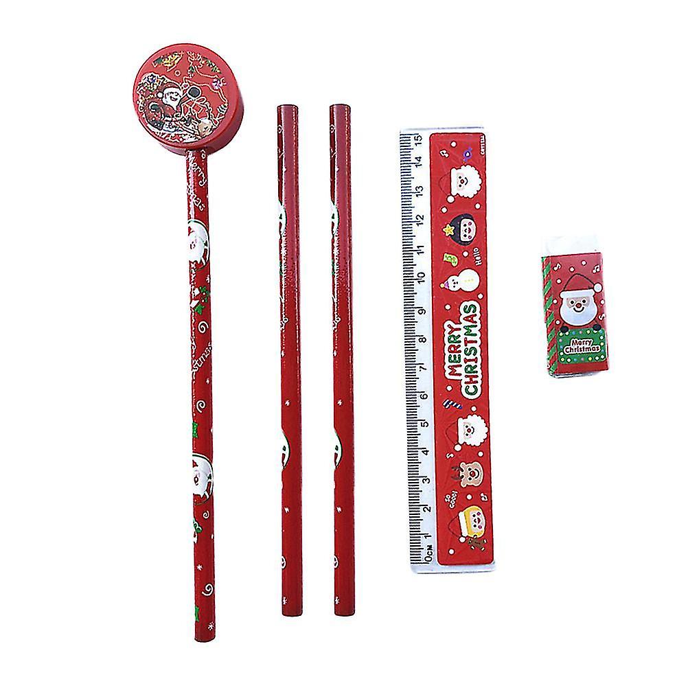 3 Sets Christmas Stationery Kit Santa Printing Pencil Eraser Sharpener Gift Ruler Set For Student Ch