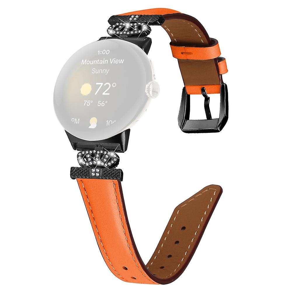 Watch Strap for Google Pixel Watch/Pixel Watch 2 Genuine Cowhide Band with Crown Rhinestone