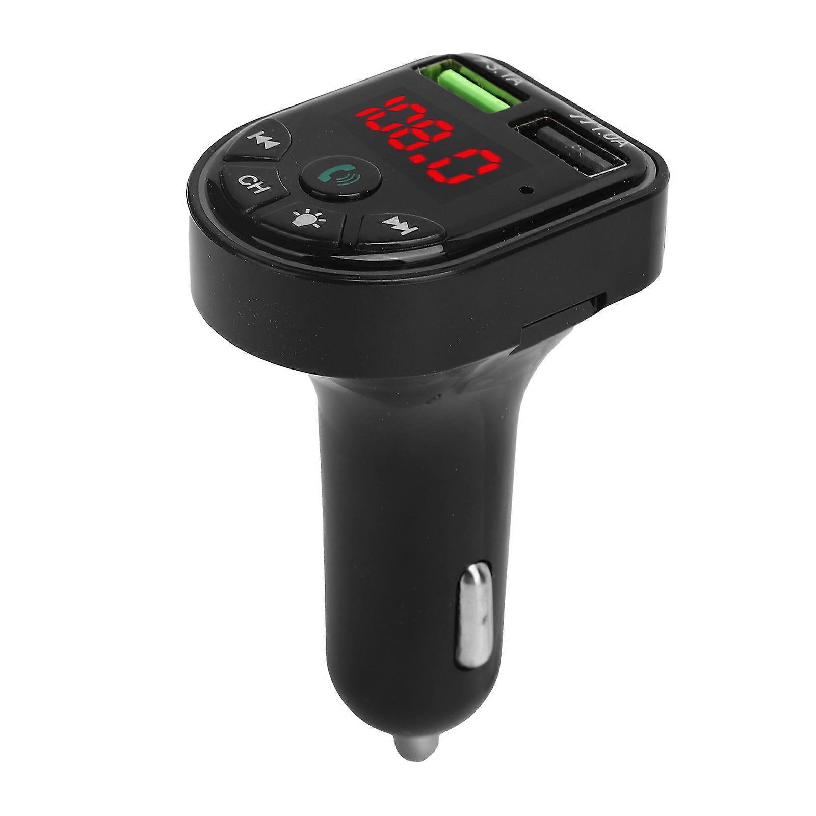 F5 Car FM Transmitter, Bluetooth 5.0, MP3 Player, USB 2.0, Phone Charging with Colorful Ambient Light