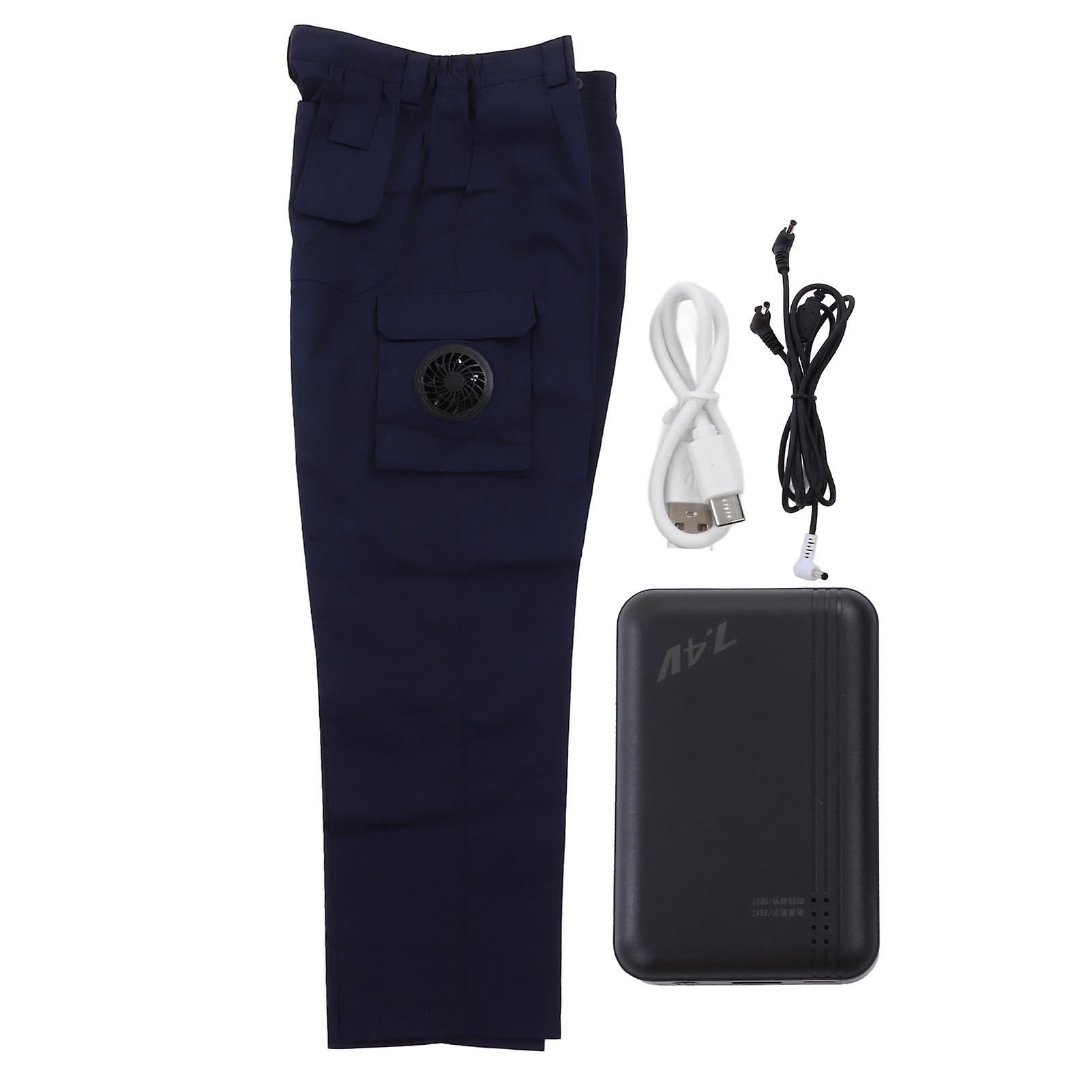 Cooling Fan Pants for Outdoor Work Summer Air Conditioning Heat Prevention Breathable Lightweight Dark Blue XL