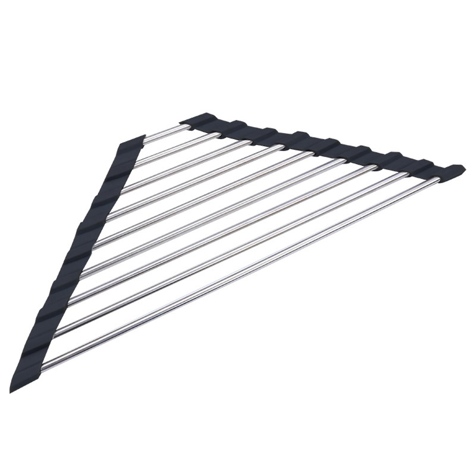 Triangular Stainless Steel Sink Shelf Rollable Corner Sink Drainer Dishes Drying Rack Easy Storage