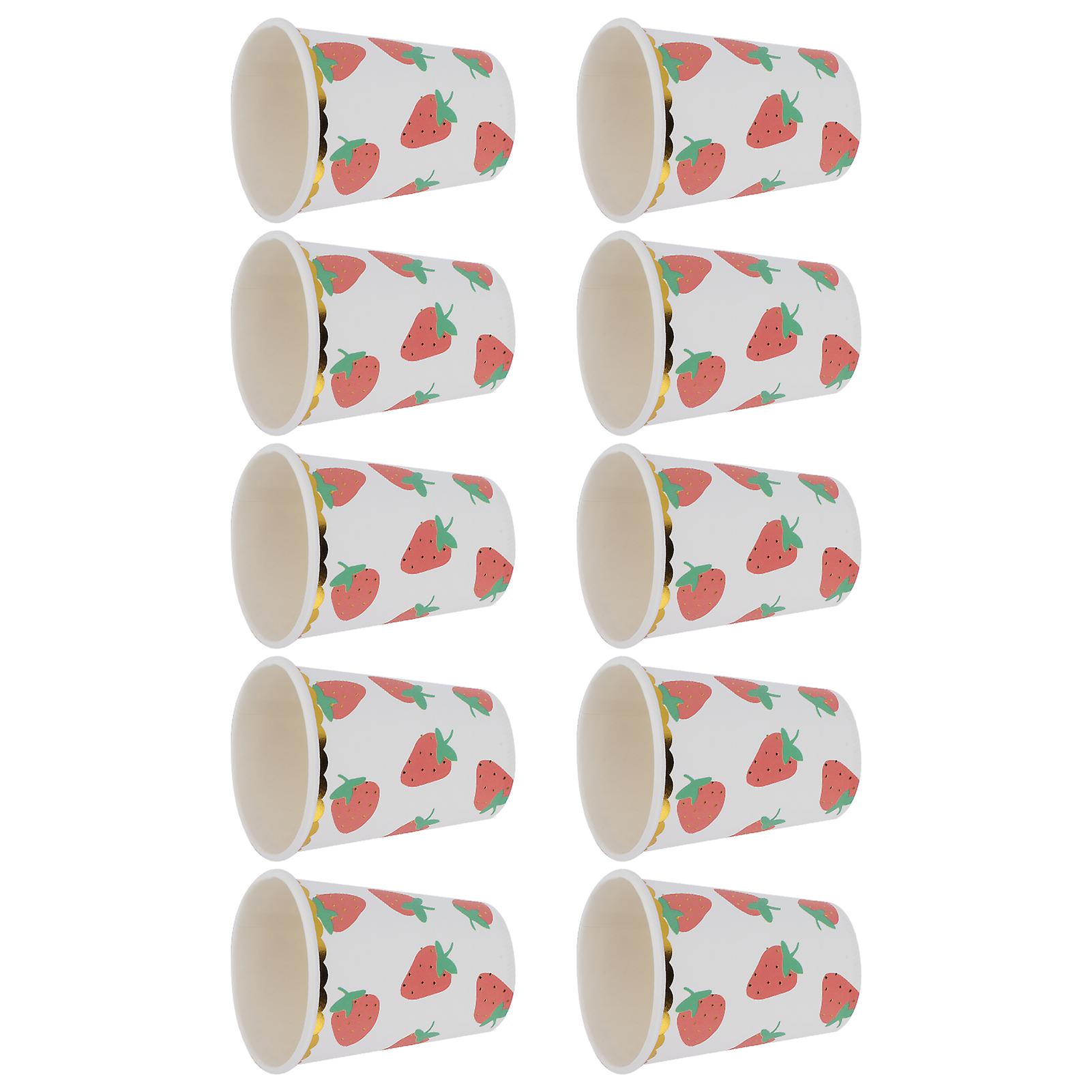 10Pcs Party Tableware Disposable Strawberry Pattern Tableware Set for Birthday Parties Seaside PartiesPaper Cup 