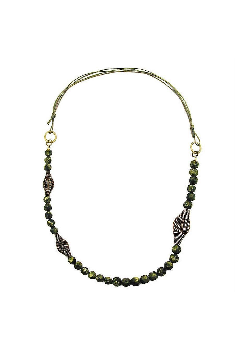 Necklace 3 Leaf Beads Olive Colour Pressed Bead - Gl00850
