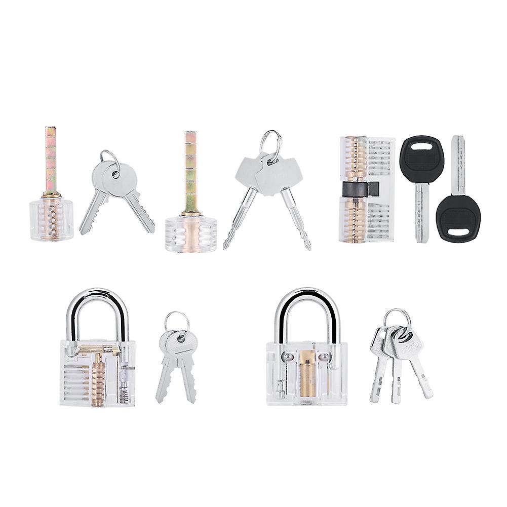 5 Pcs Transparent Padlock Set Pick Cutaway Practice Lock With Key Removing Hook Kit Tool