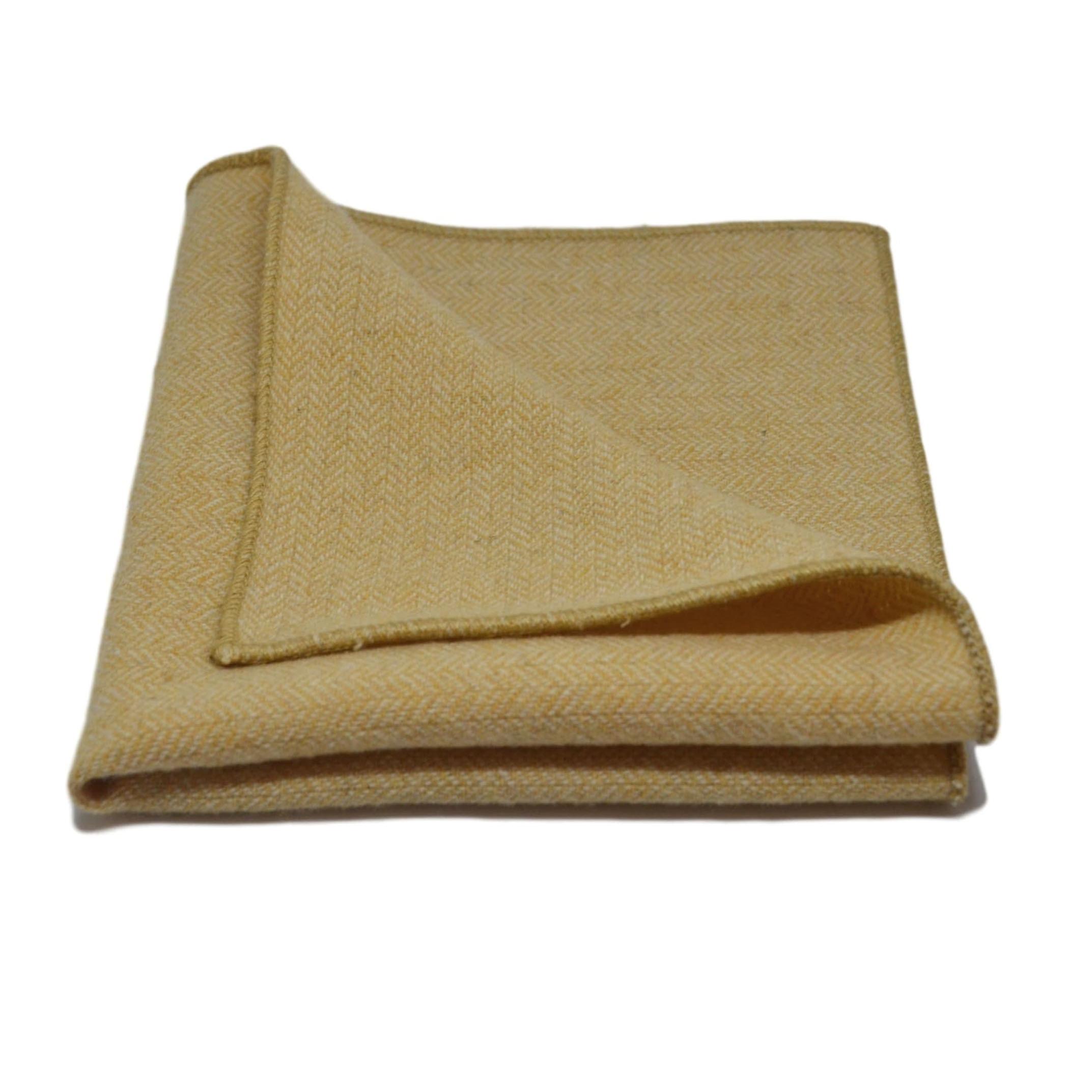 Golden Yellow Herringbone Tie &amp; Pocket Square Set