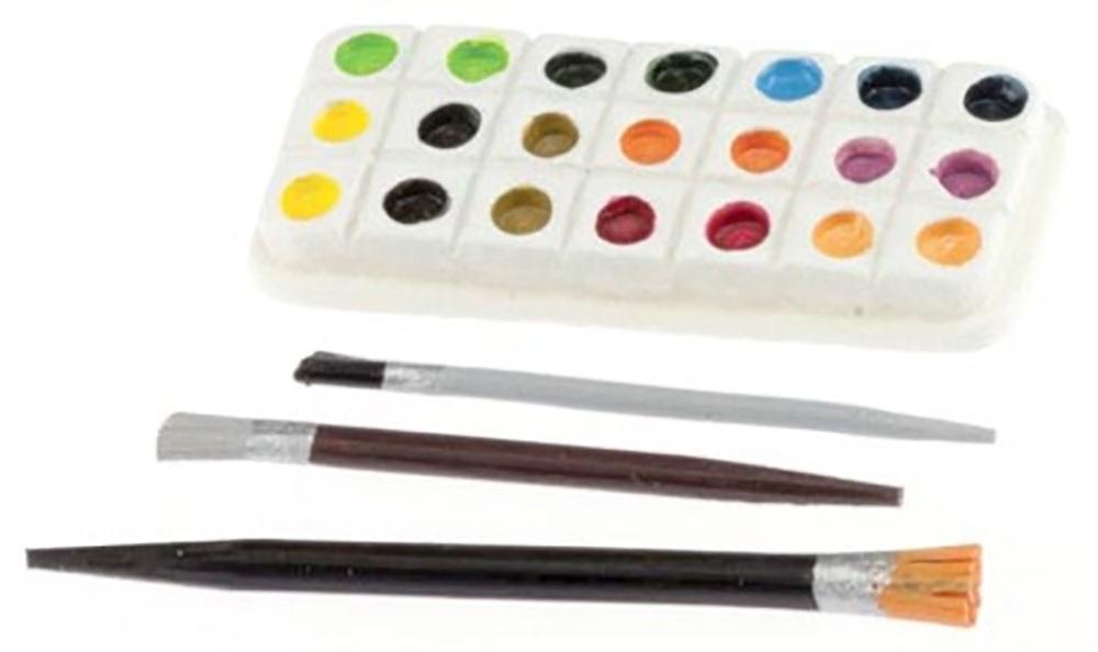 Dolls House Artists Paint Palette & Brushes Study Hobby Accessory