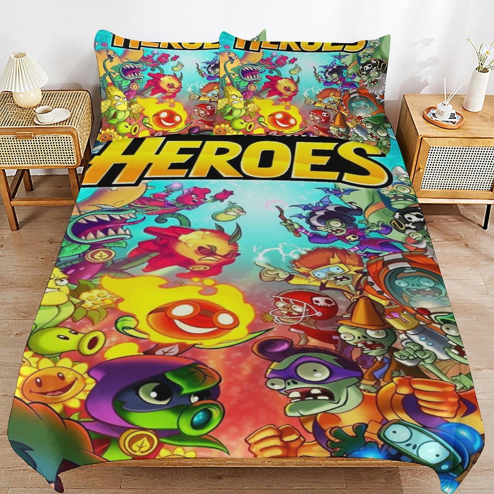 Växter Vs Zombies Sängkläder Uppsättningar Påslakan Täcke Set Mjuk Sovrum Säng Dekor Presenter för pojkar Flickor Tonåringar Barn Barn 3 Bit med 1 Påslakan och