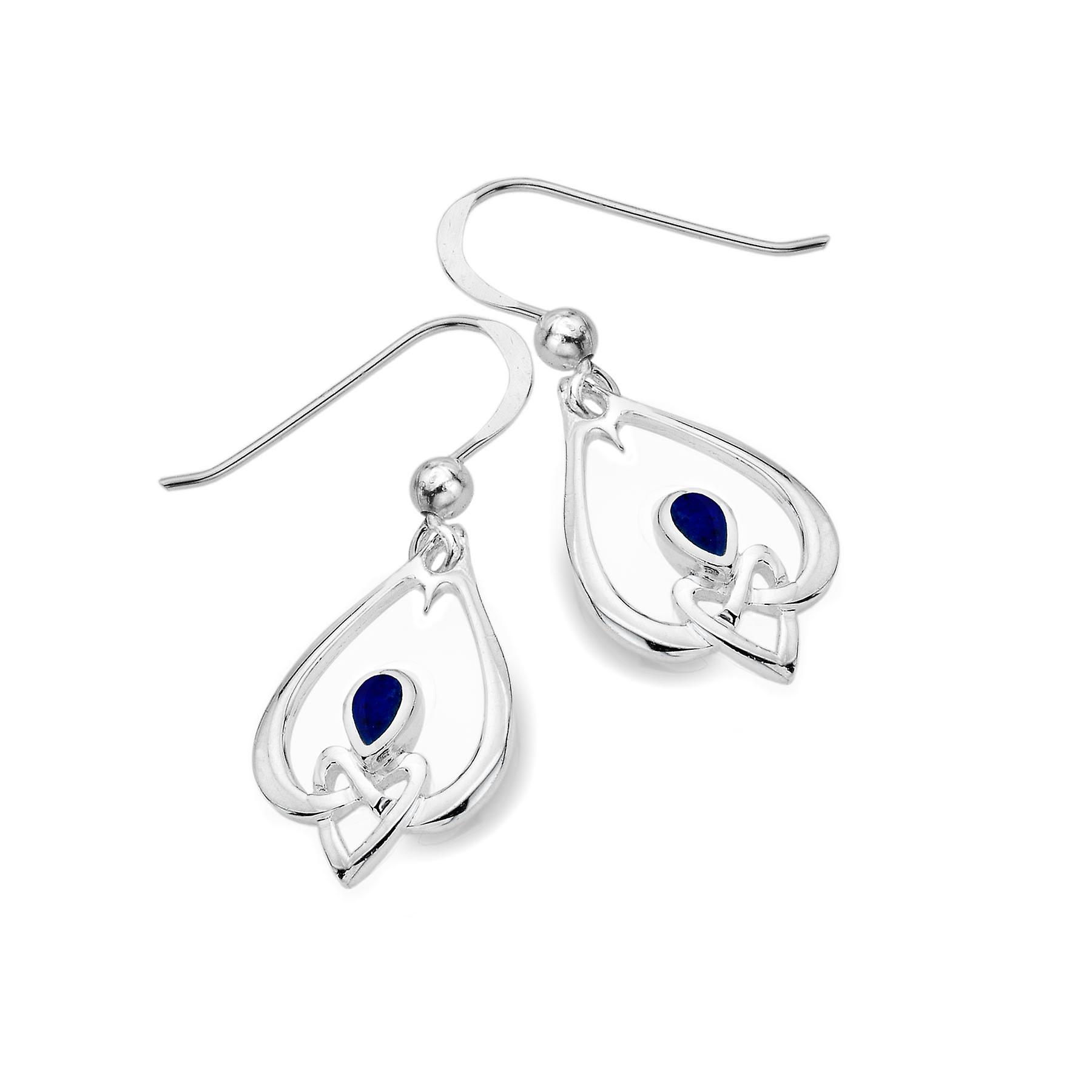 Sterling Silver Earrings - Celtic Knot + Lapis Teardrop