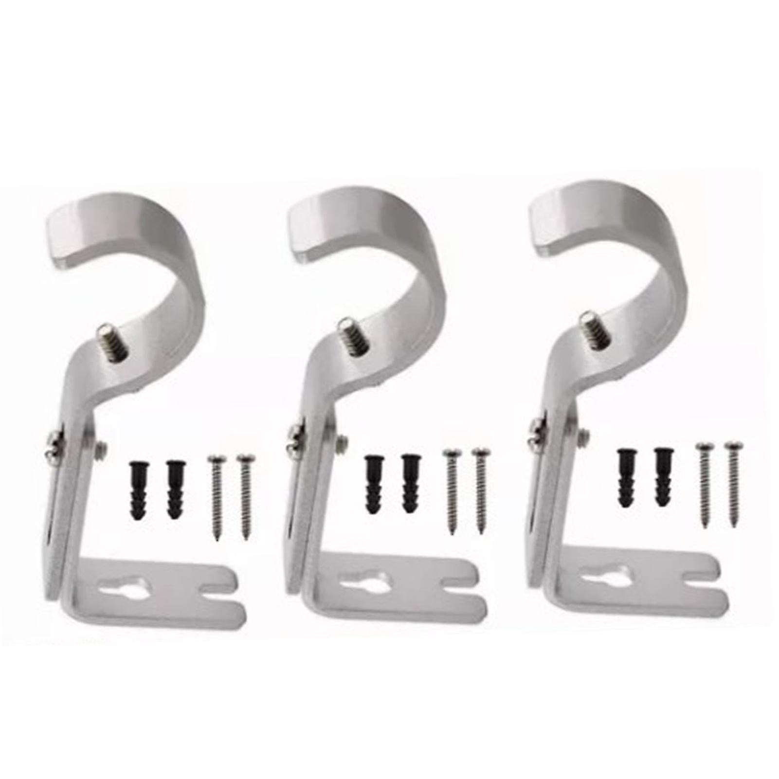 3 Set Curtain Rod Bracket Wall Adjustable Modern Simple Iron Support Holder Silver AS