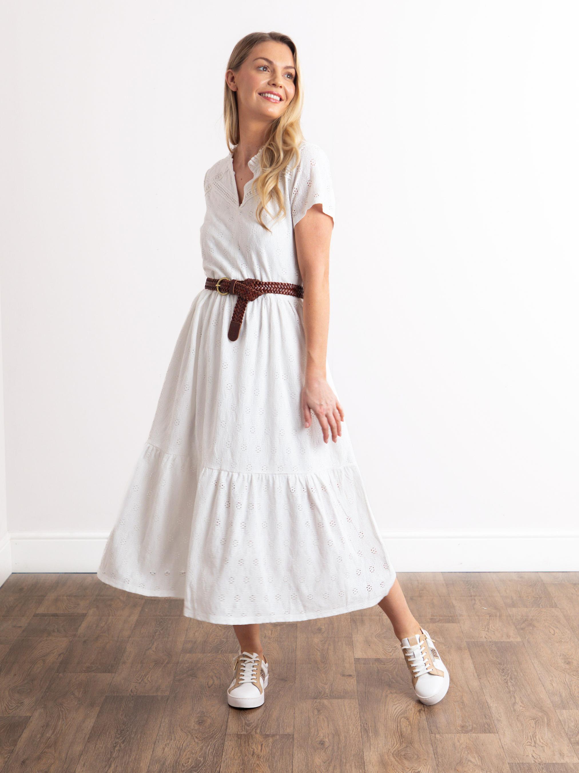 Isla Pointelle Midi Dress in White