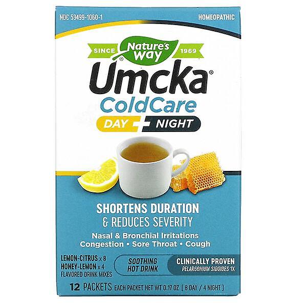 Nature's Way, Umcka, Cold Care, Day + Night, Soothing Hot Drink, Lemon-Citrus, Honey-Lemon, 12 Packe