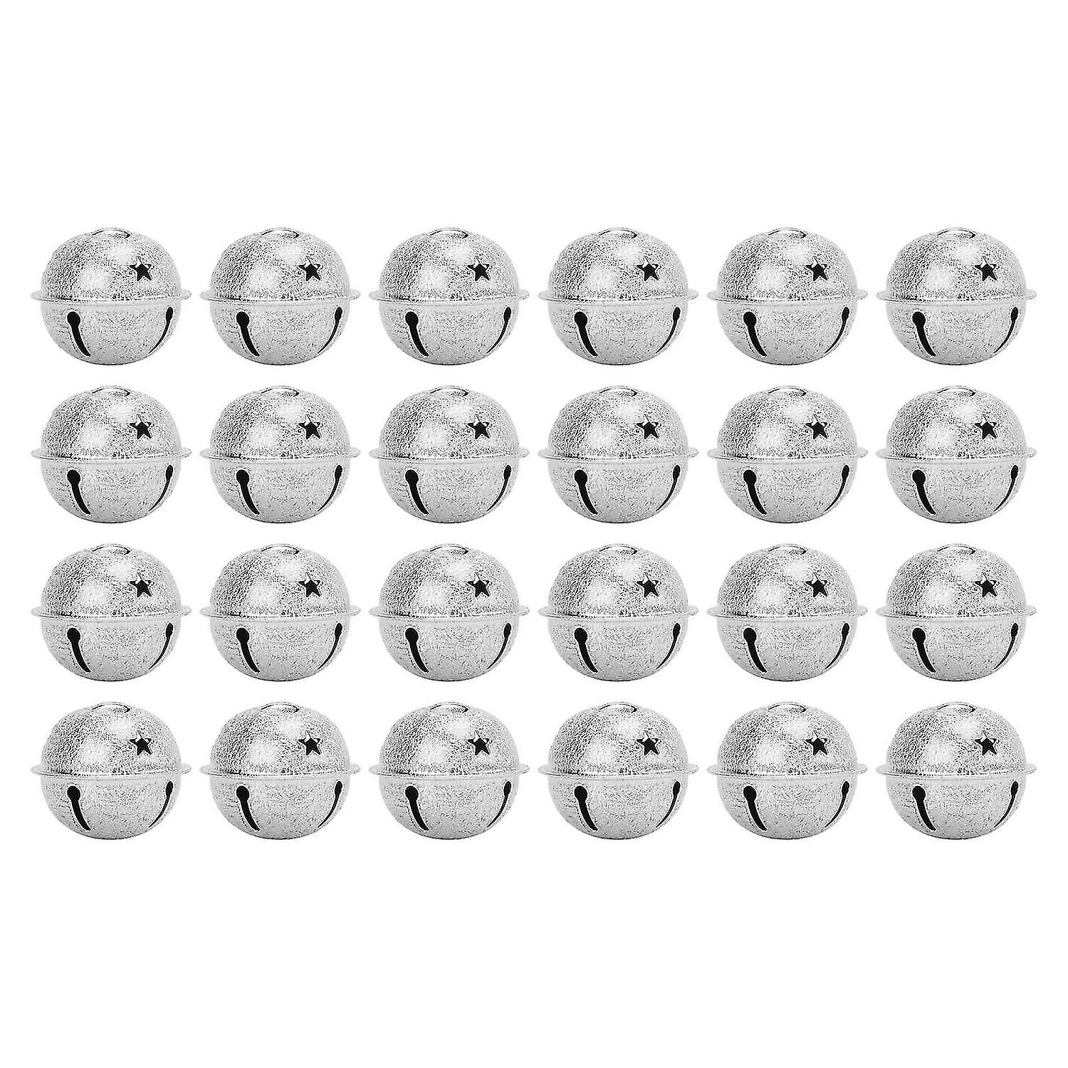 24pcsシルバークリスマスベル40mm鉄中空五芒星形状つや消しベルDIYクリスマスツリーD用