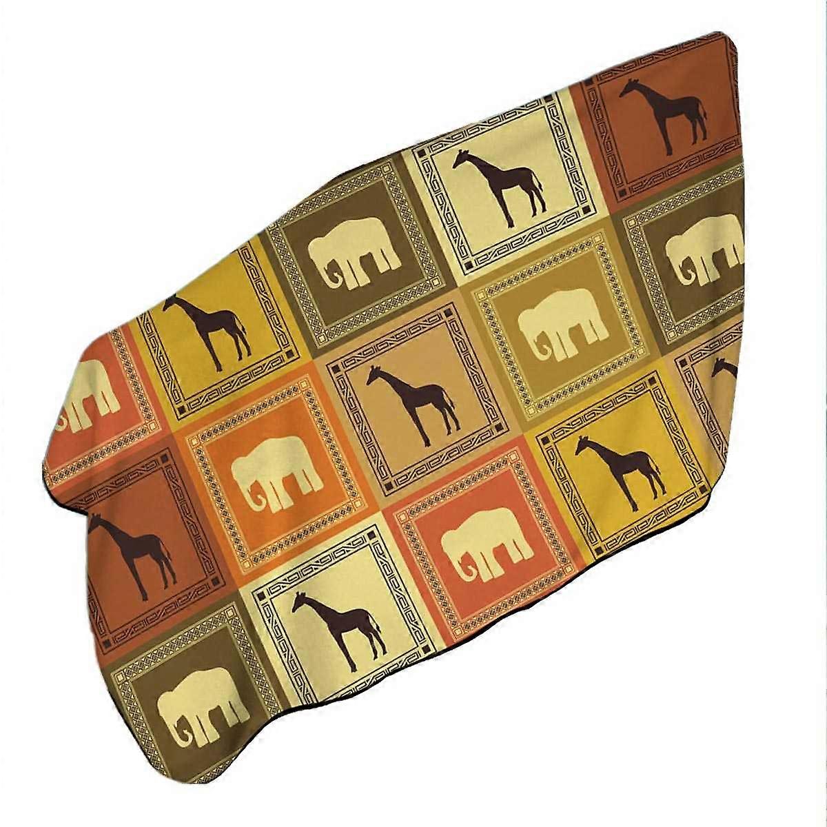 African Elements Elephants and Giraffes Microfiber Beach Towel