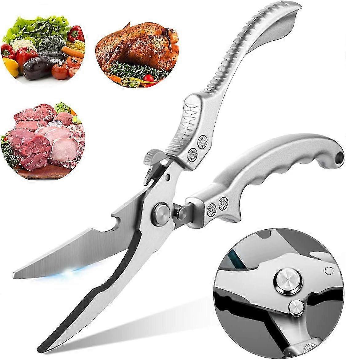 Kitchen Scissors, Professional Multipurpose Silver Stainless Steel Scissors