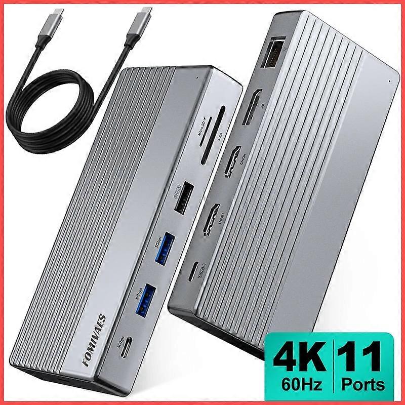 USB-C-Dockingstation USB-C-Hub 11-in-1-Dreifach-Display-Adapter mit Dual-HDMI-4K-DP-Gigabit-Ethernet-Kartenleser für Laptop