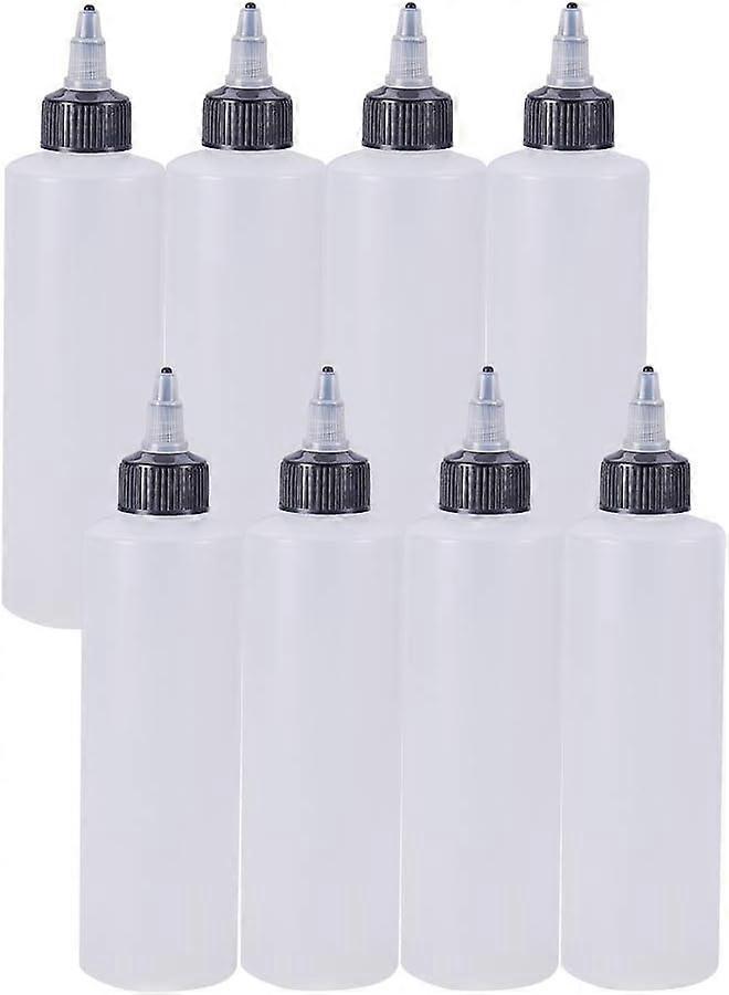 8Pack 7.8 Ounce Plastic Squeeze Dispensing Bottles with Black Twist Cap Open/Close Nozzle