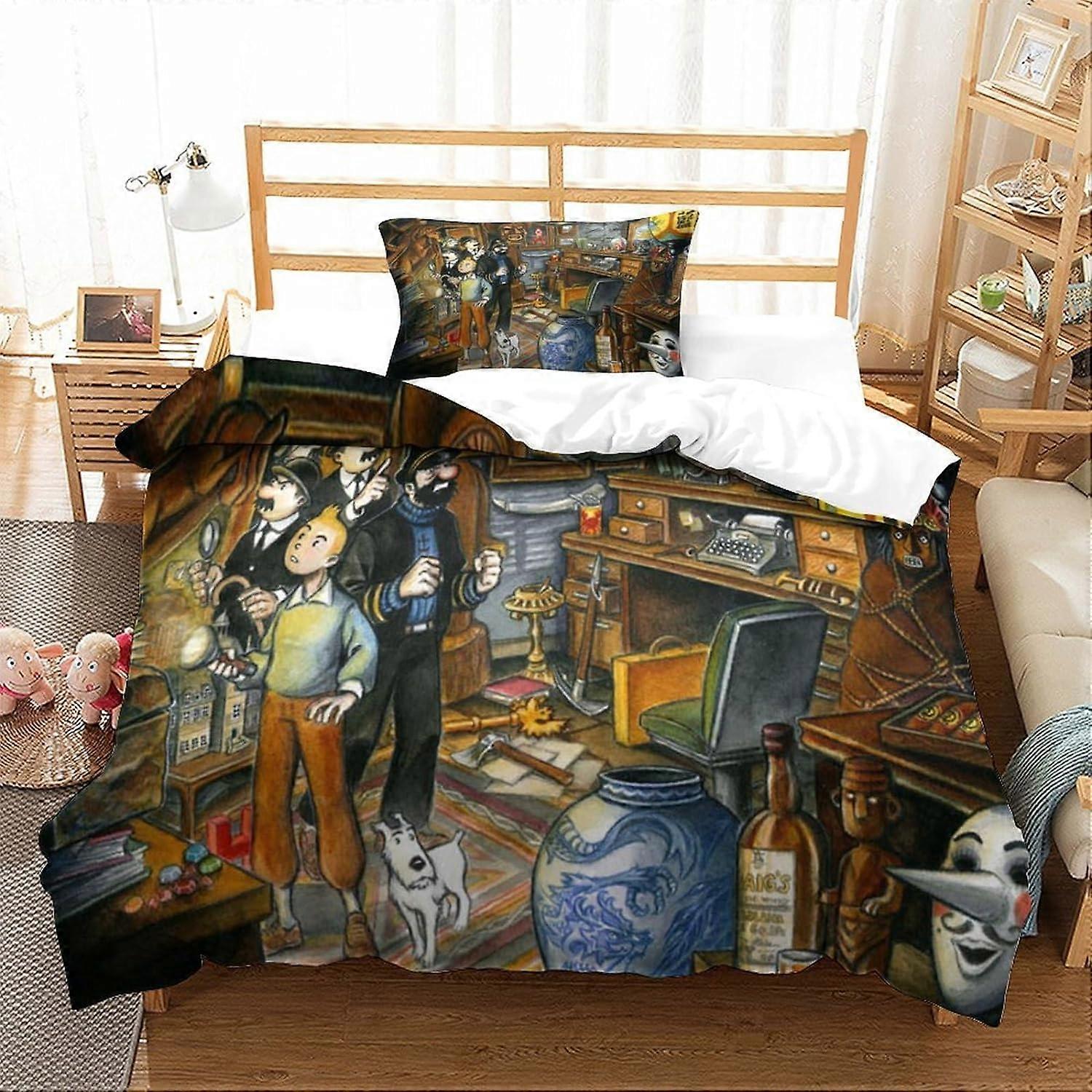 مجموعة الفراش مغامرات تان تان 3D المطبوعة الكبار في سن المراهقة الفتيات الأولاد غطاء لحاف مجموعة رقيق ستوكات الفراش حجم واحد