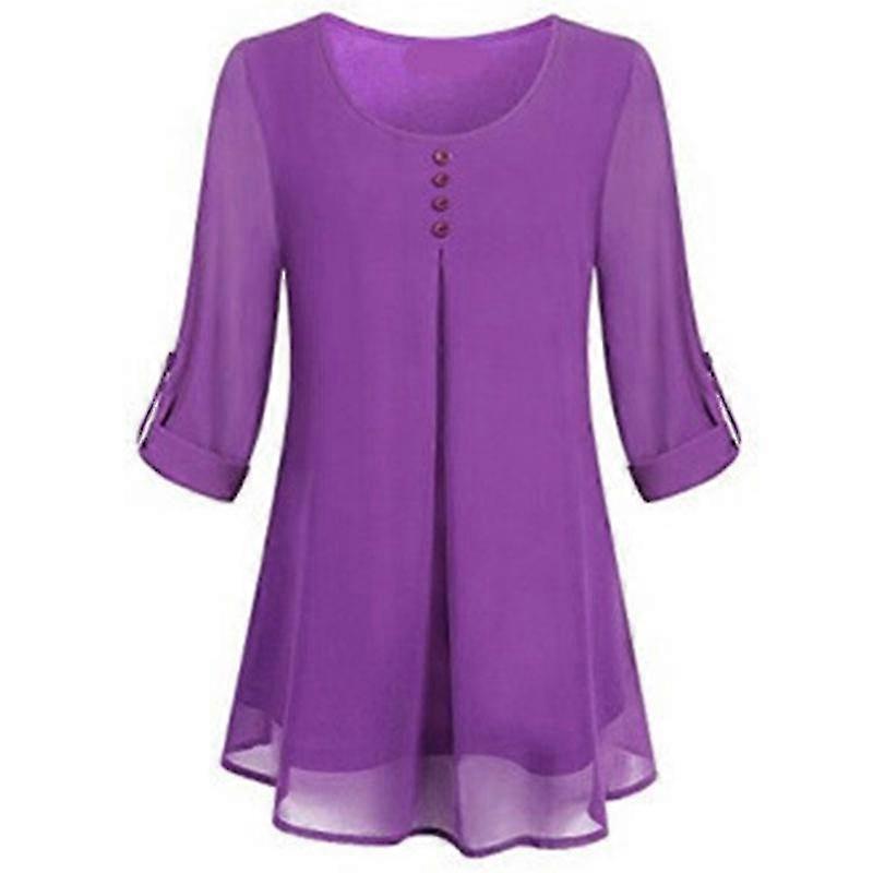 Camicia da donna a maniche 3/4 a girocollo camicia casual a tracolla pullover sciolta