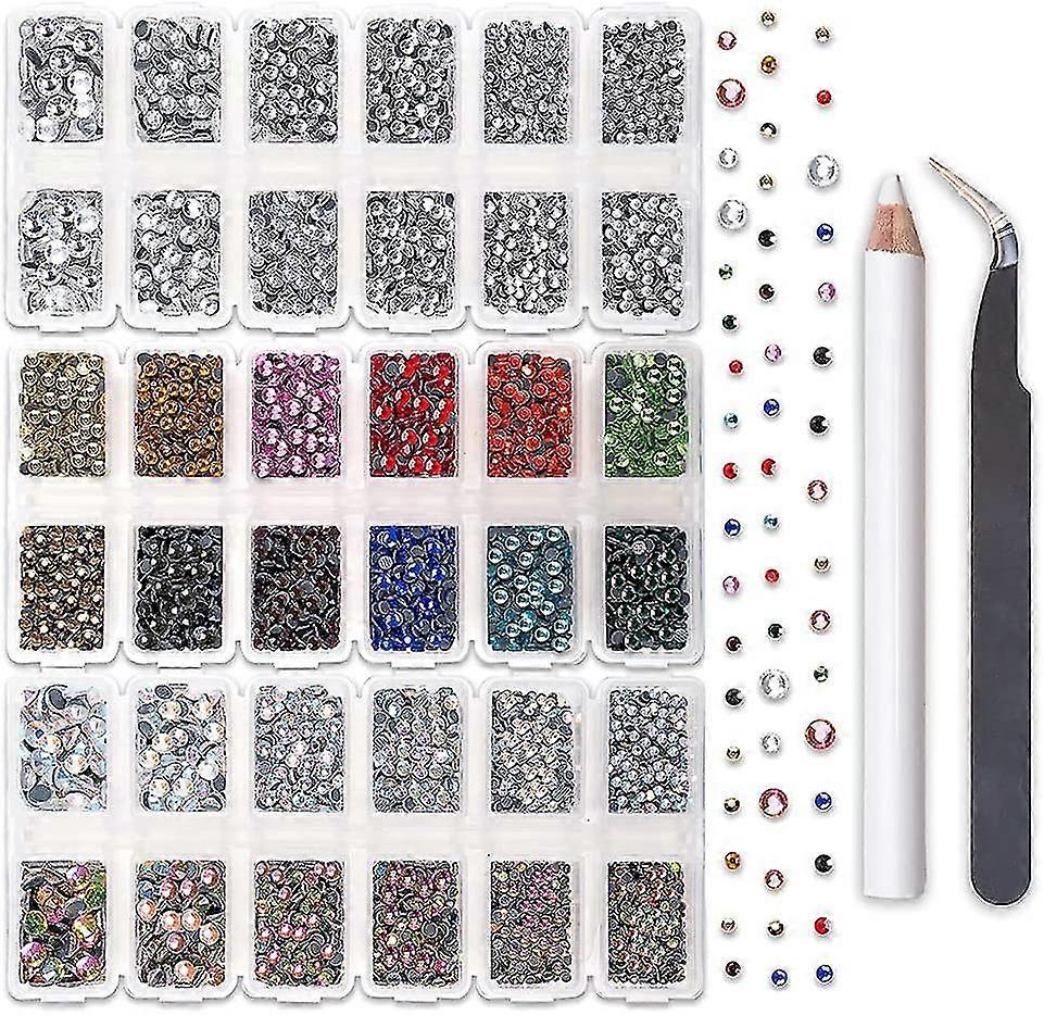 10272pcs Rhinestones, Flatback Round Glass Gems Set With Assorted Size Clear