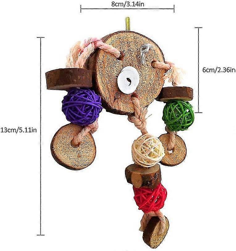 Wooden Bird Platform Springboard Toy Colorful Chew Bite Climbing Rattan Ball Bird Hanging Swing Toy