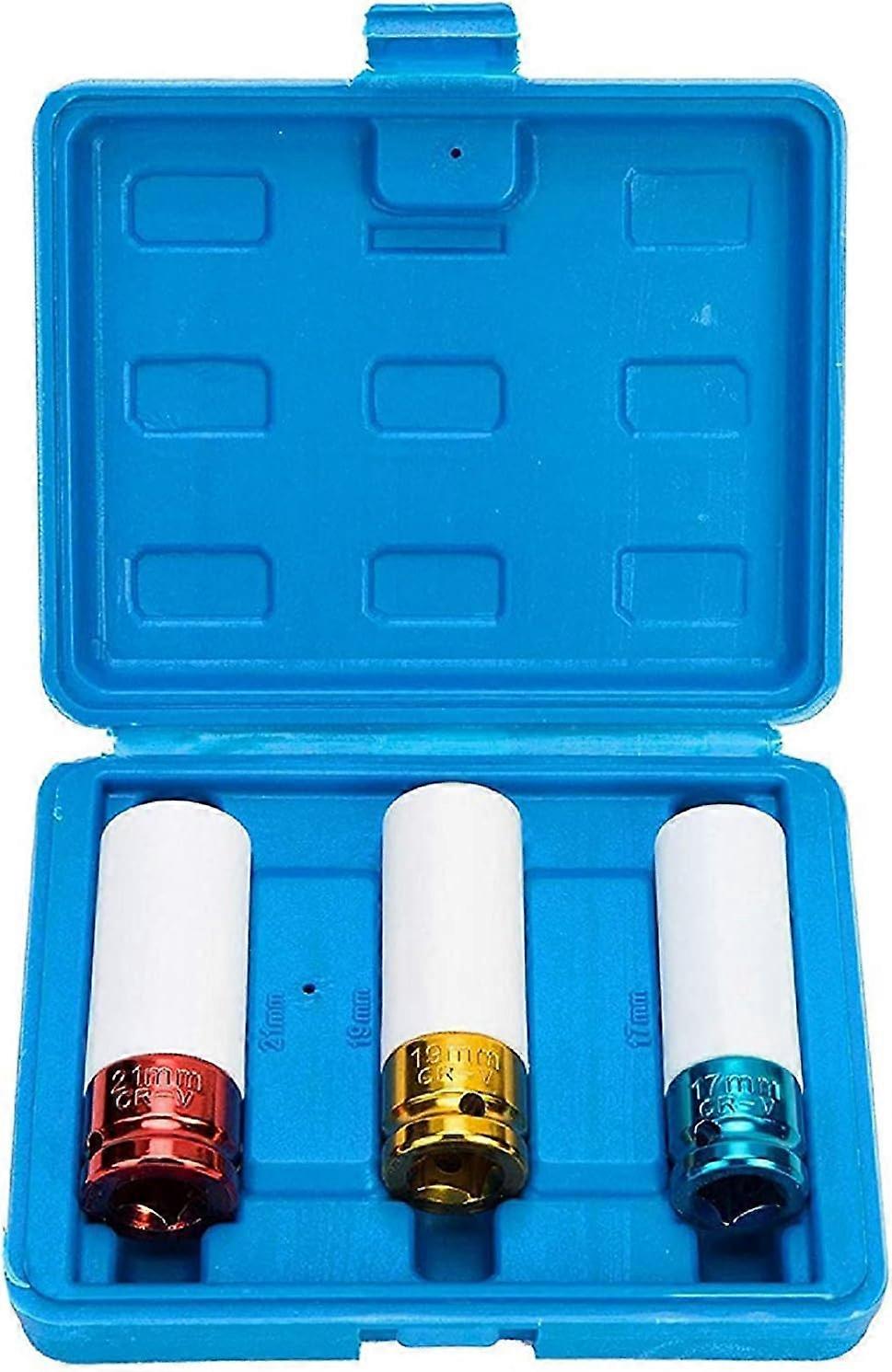 1/2-Inch Drive Metric Extra Thin Wall Deep Wheel Protector Impact Socket Set, 3 Size, 17, 19, 21 mm