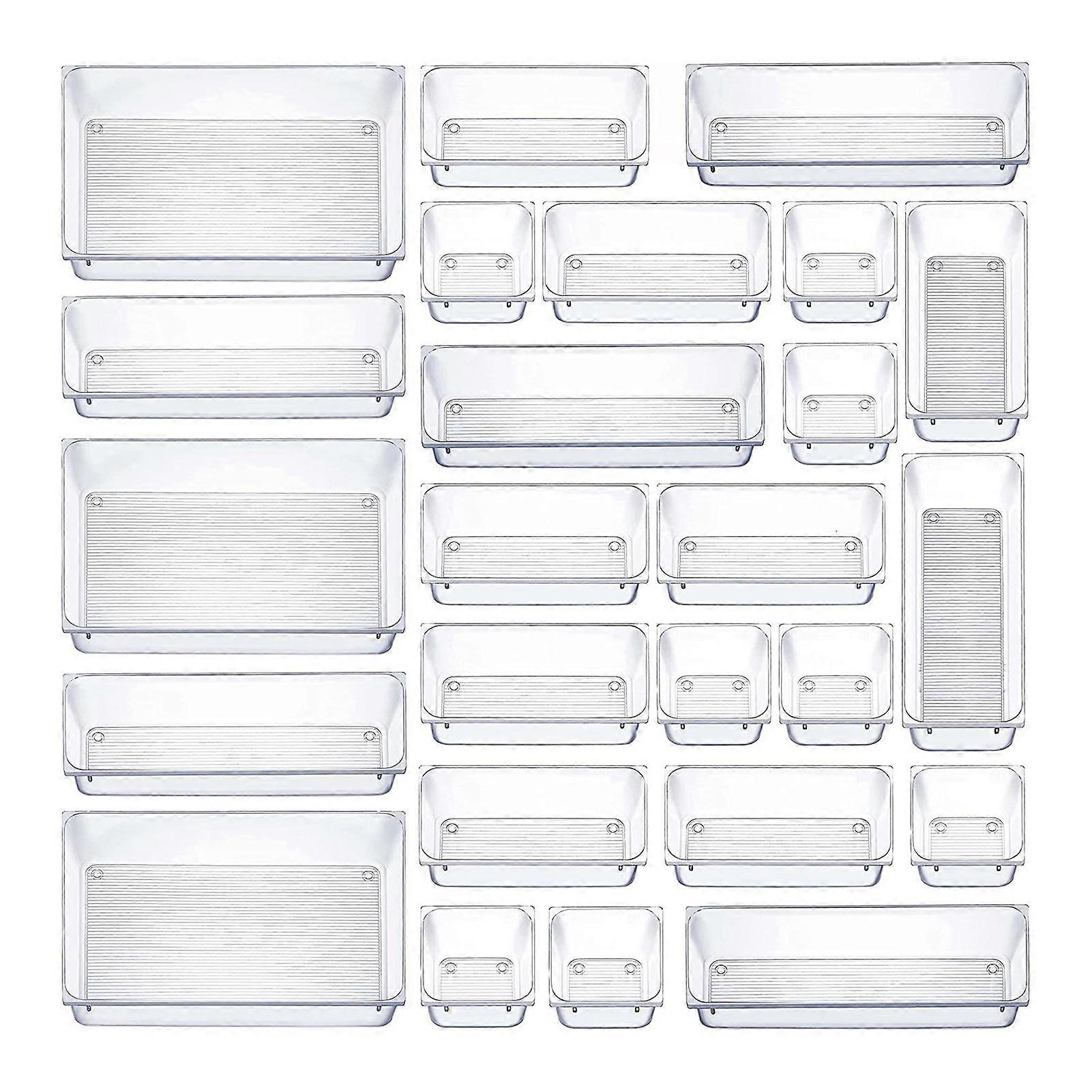 25Pcs Plastic Drawer Storage Boxes Clear Drawer Organizers Large Capacity Non-Slip Versatile Drawer Dividers Storage Bins Set