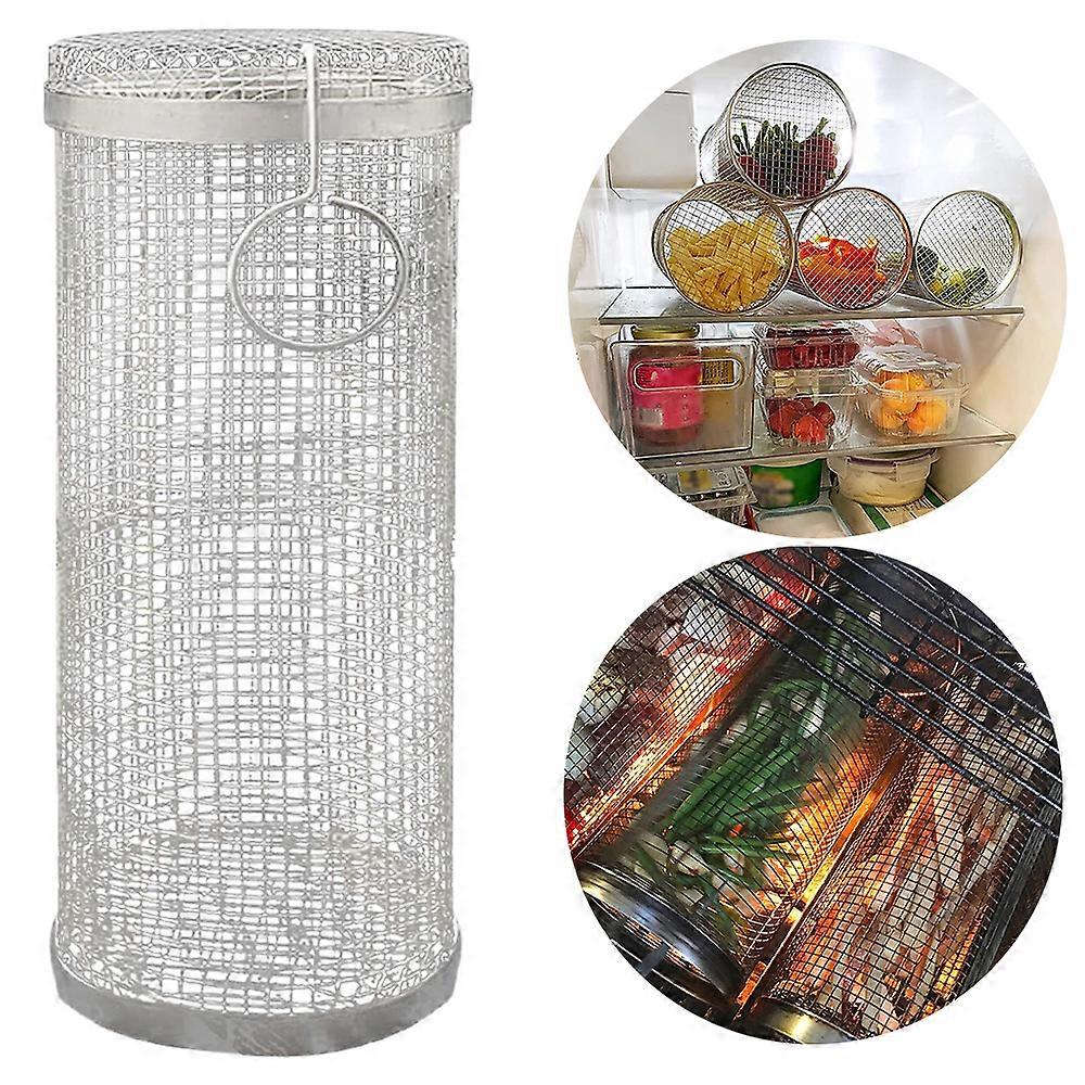 Cylinder Grilling Basket Stainless Steel Barbecue Net Vegetables Meat BBQ Basket