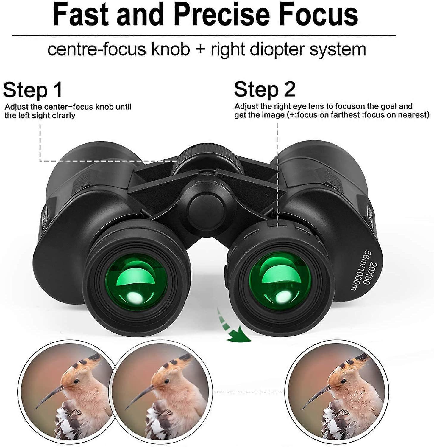 20x50 High Power Binoculars, BAK-4, Large Eyepiece, Portable and