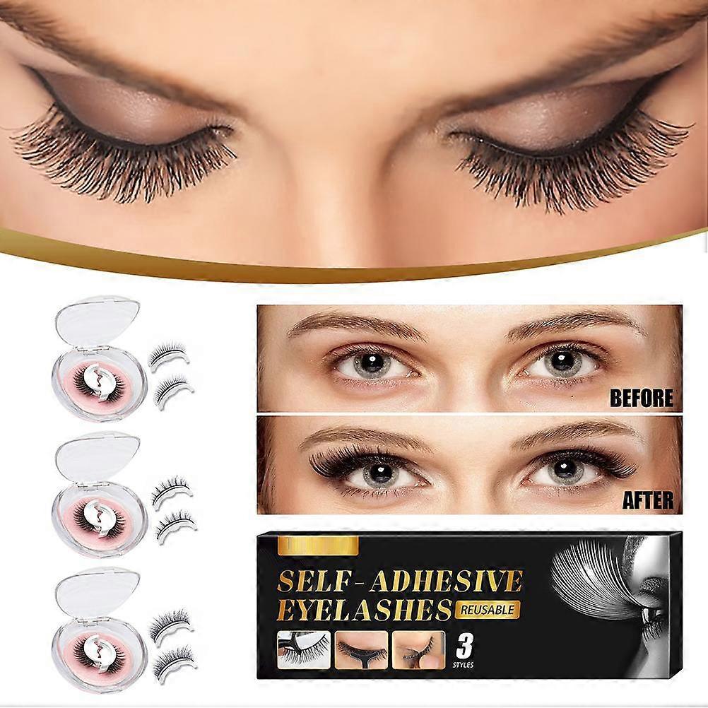 3 Pair Self Adhesive False Eyelashes Without Glue Boxed Artificial Eyelashes Reusable False Lashes Eyelashes with Tweezers