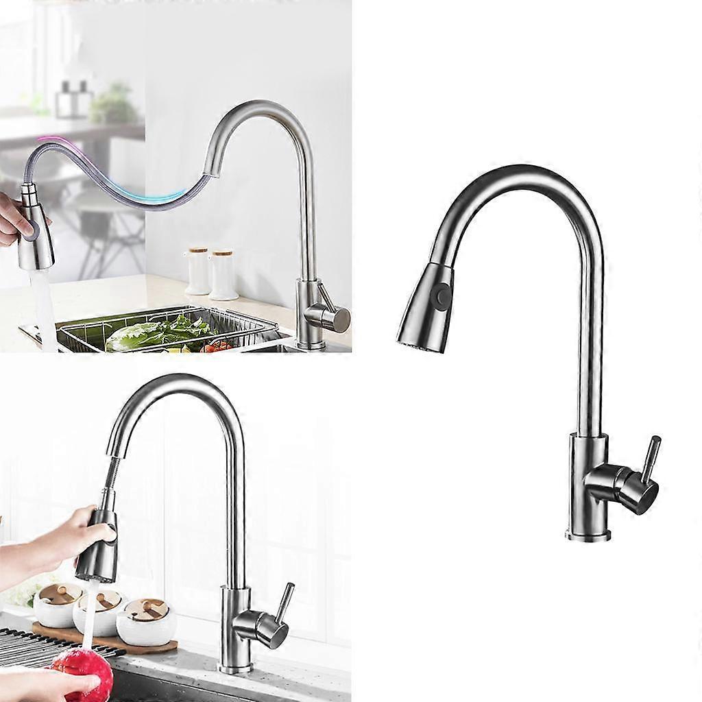 Brushed Pull Down Kitchen Faucet Single Level Steel with Sprayer Kitchen Tap silver