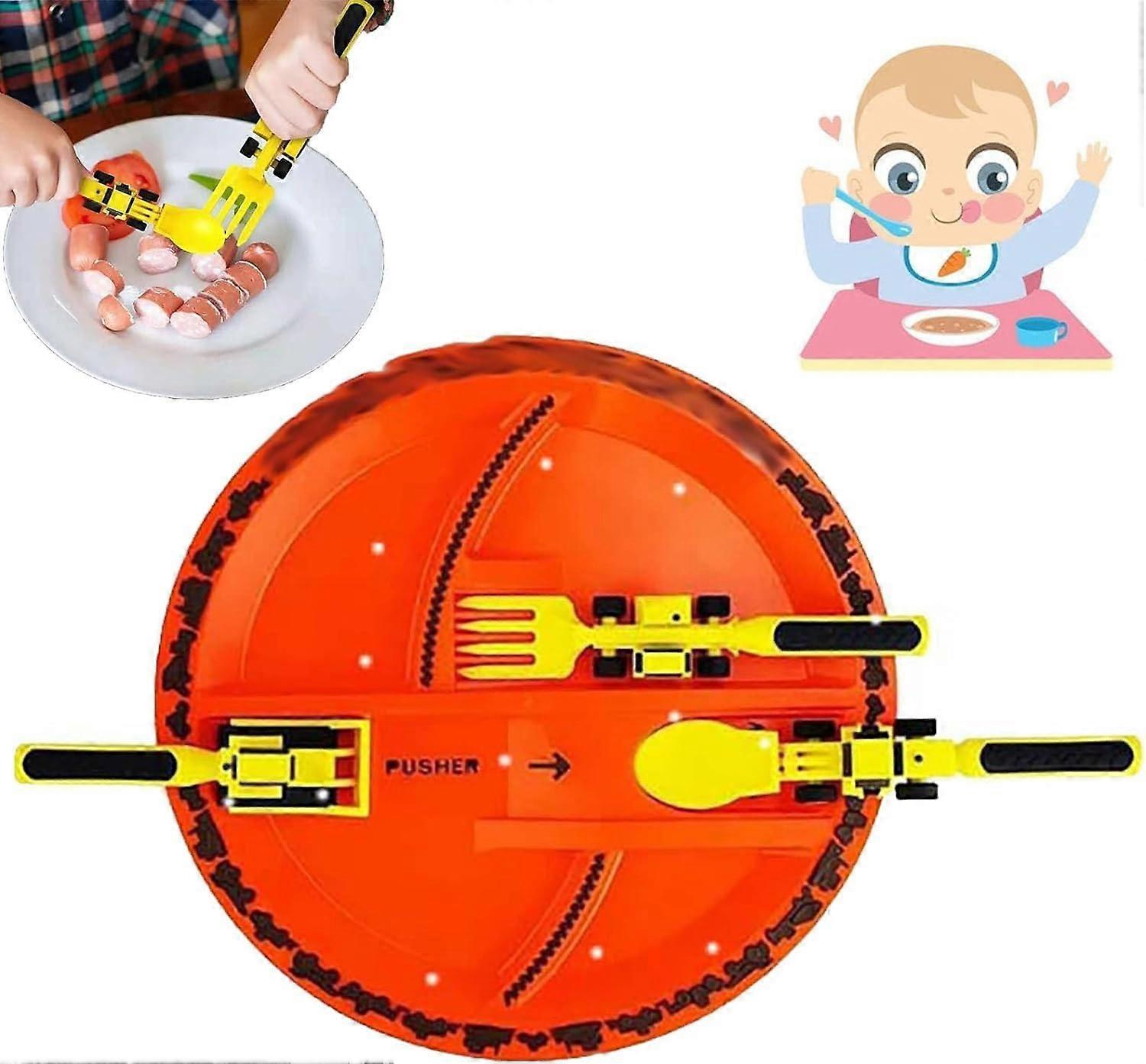 Kids Dining Tool Set Toddler Plates and Utensils Set Toddler Forks and Spoons Construction Fork and Spoon Construction Themed Toddler Utensils Safety