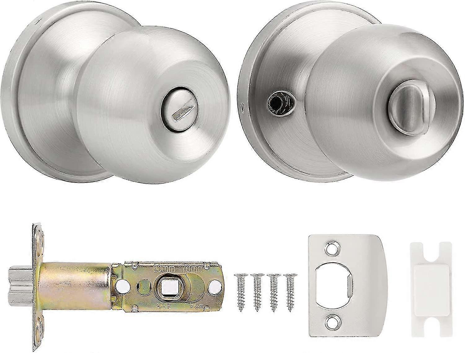 Less Steel Round Set, Privacy Keyless Interior Door Knobs For Bed Satin El
