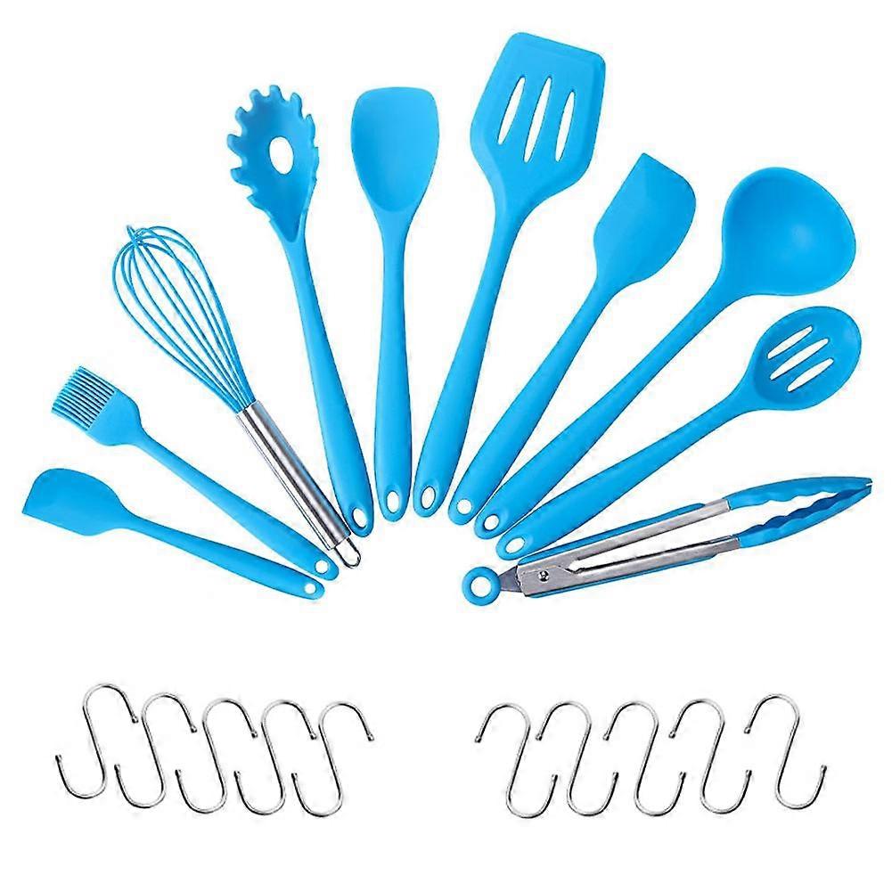 20 pcs Silicone Kitchen Utensils,Cooking Tool Set Heat Resistant Silicone Kitchenware, Non-Stick Kitchen Baking Tools 10 Sets + 10 S Hooks - blue