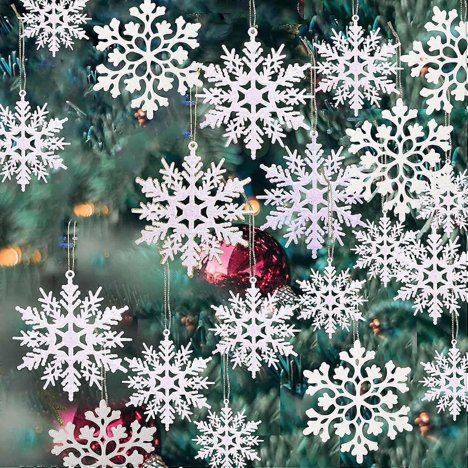 36 Pack Plastic White Snowflake Ornaments - Hanging Snowflake Decorations (1 Pack)